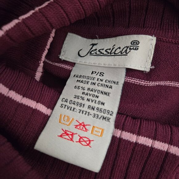 Vintage 90s striped Turtleneck Sweater Size S Burgundy Pink Ribbed Long Sleeve - Picture 11 of 11